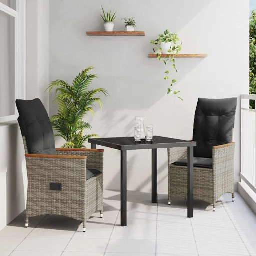Conjunto de Comedor de Jardín   Gris Ratán Sintético (3 pcs)