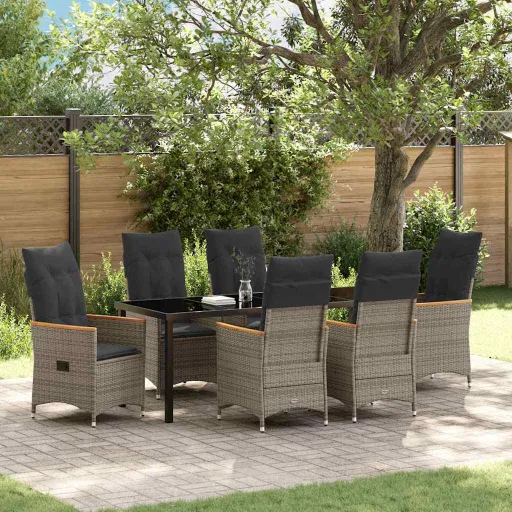 Conjunto de Comedor de Jardín   Gris Ratán Sintético (7 pcs)