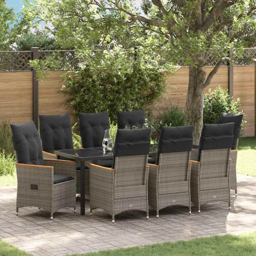 Conjunto de Comedor de Jardín   Gris Ratán Sintético (9 pcs)