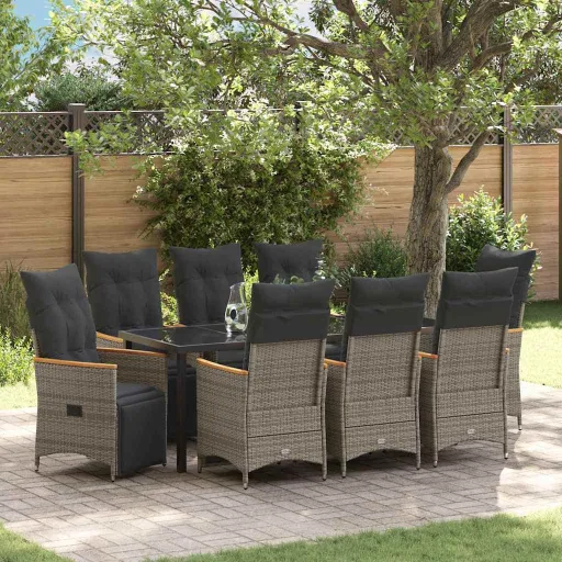 Conjunto de Comedor de Jardín   Gris Ratán Sintético (9 pcs)