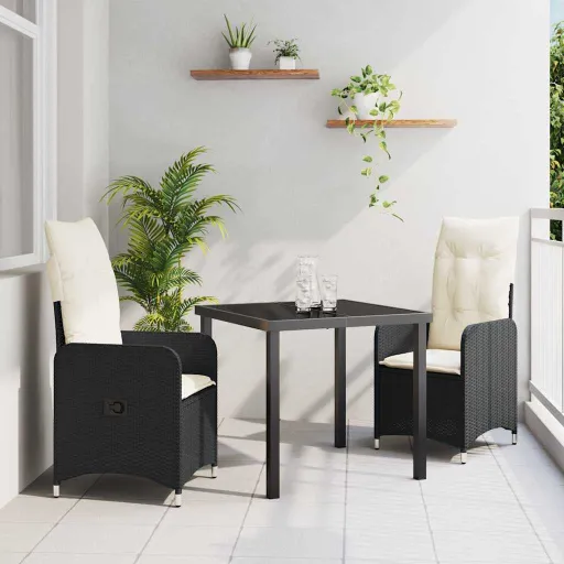 Conjunto de Comedor de Jardín   Negro Ratán Sintético (3 pcs)