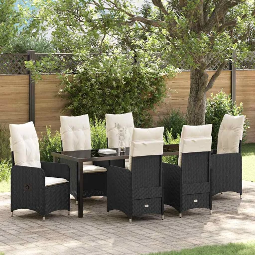 Conjunto de Comedor de Jardín Con Cojín   Negro Poliratán (7 pcs)