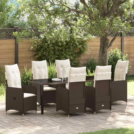 Conjunto de Comedor de Jardín Con Cojín   Marrón Poliratán (7 pcs)