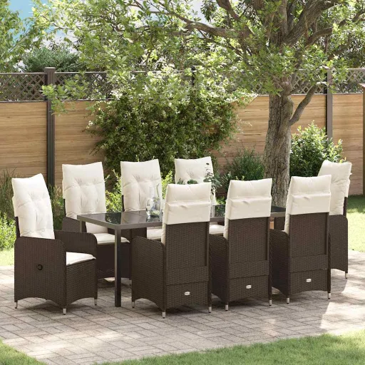 Conjunto de Comedor de Jardín Con Cojín   Marrón Poliratán (9 pcs)