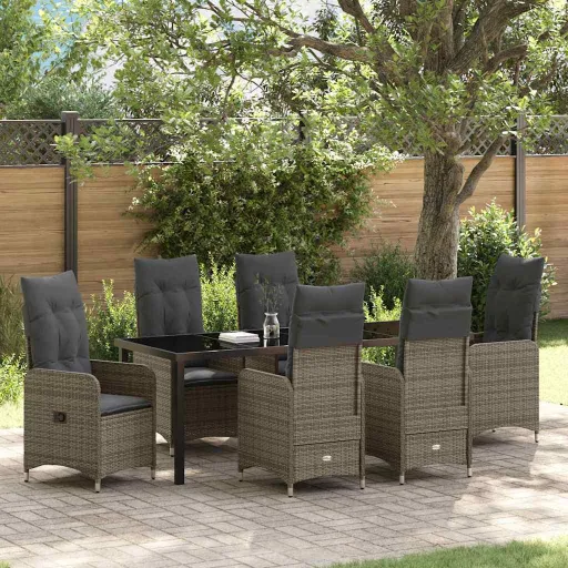 Conjunto de Comedor de Jardín Con Cojín   Gris Poliratán (7 pcs)