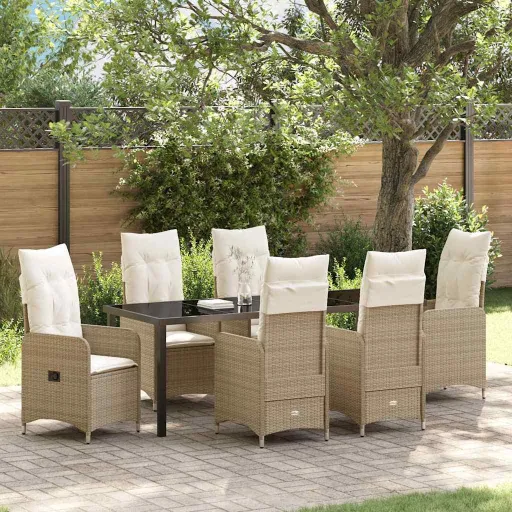 Conjunto de Comedor de Jardín Con Cojín   Beige Poliratán (7 pcs)