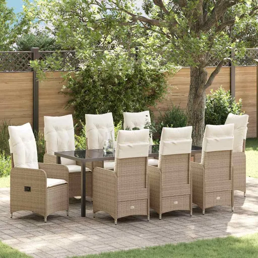 Conjunto de Comedor de Jardín Con Cojín   Beige Poliratán (9 pcs)
