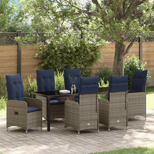 Conjunto de Comedor de Jardín Con Cojín   Negro Poliratán (7 pcs)