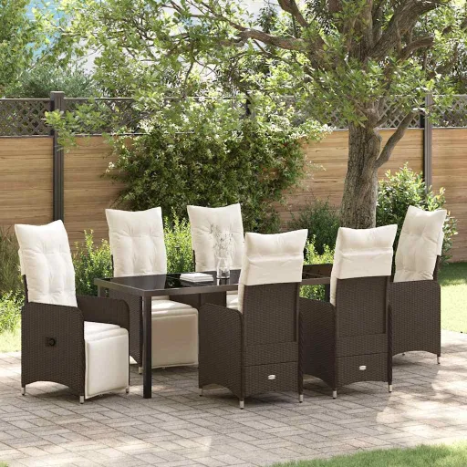 Conjunto de Comedor de Jardín Con Cojín   Marrón Poliratán (7 pcs)