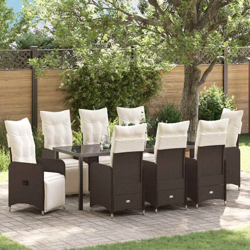 Conjunto de Comedor de Jardín Con Cojín   Marrón Poliratán (9 pcs)