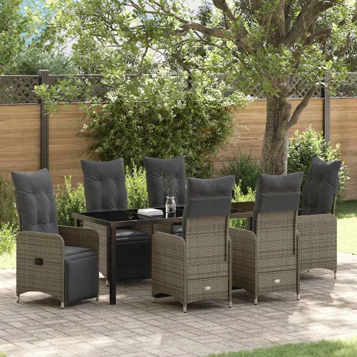 Conjunto de Comedor de Jardín Con Cojín   Gris Poliratán (7 pcs)