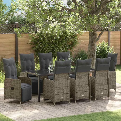 Conjunto de Comedor de Jardín Con Cojín   Beige Poliratán (9 pcs)