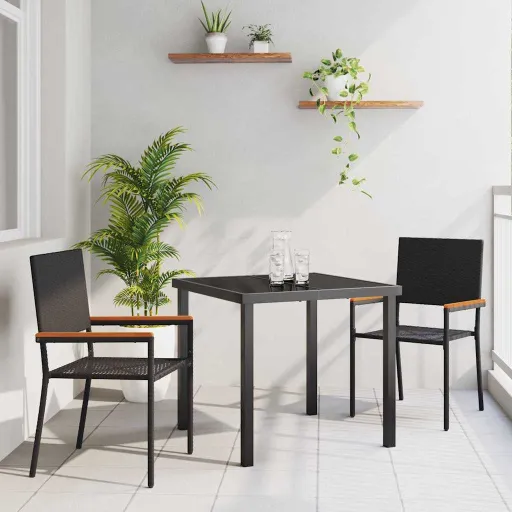 Conjunto de Comedor de Jardín   Negro Ratán Sintético (3 pcs)