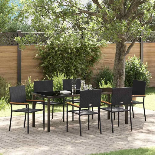 Conjunto de Comedor de Jardín   Negro Ratán Sintético (7 pcs)