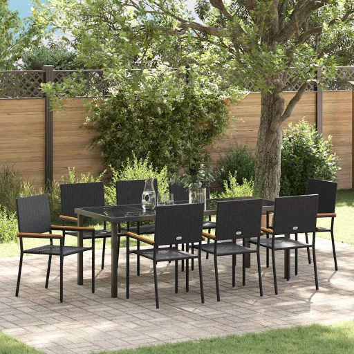 Conjunto de Comedor de Jardín   Negro Ratán Sintético (9 pcs)