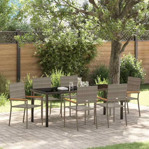 Conjunto de Comedor de Jardín   Gris Ratán Sintético (7 pcs)