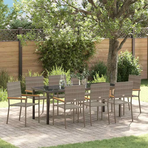 Conjunto de Comedor de Jardín   Gris Ratán Sintético (9 pcs)
