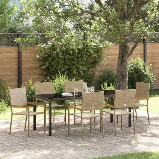 Conjunto de Comedor de Jardín   Beige Ratán Sintético (7 pcs)