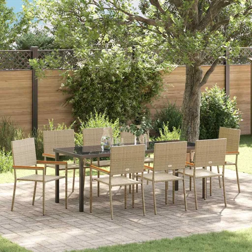 Conjunto de Comedor de Jardín   Beige Ratán Sintético (9 pcs)