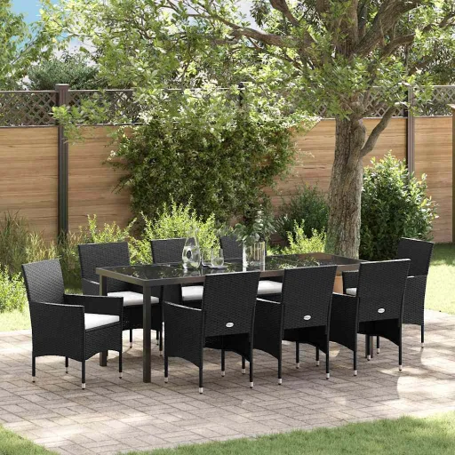 Conjunto de Comedor de Jardín   Negro Ratán Sintético (9 pcs)