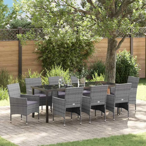 Conjunto de Comedor de Jardín   Gris Ratán Sintético (9 pcs)