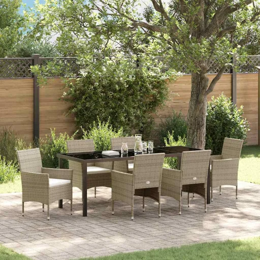 Conjunto de Comedor de Jardín   Beige Ratán Sintético (7 pcs)
