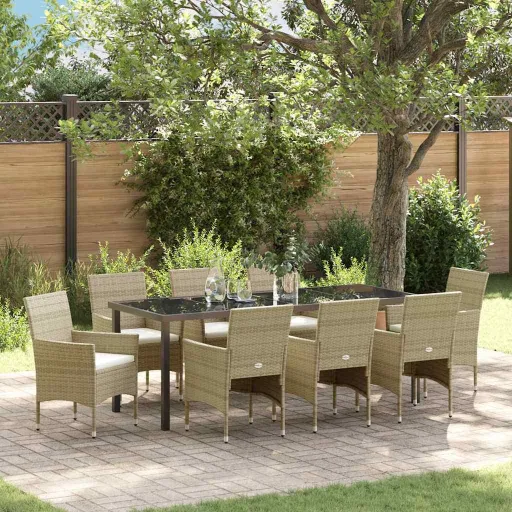 Conjunto de Comedor de Jardín   Beige Ratán Sintético (9 pcs)