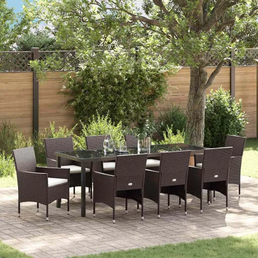 Conjunto de Comedor de Jardín   Marrón Ratán Sintético (9 pcs)