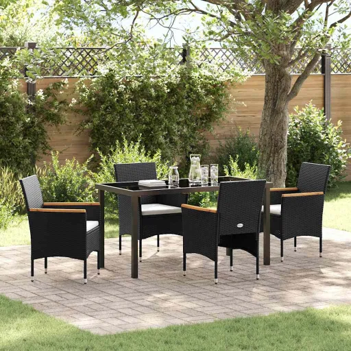 Conjunto de Comedor de Jardín   Negro Ratán Sintético (5 pcs)