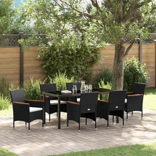 Conjunto de Comedor de Jardín   Negro Ratán Sintético (7 pcs)