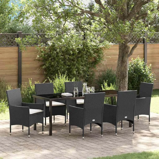 Conjunto de Comedor de Jardín   Negro Ratán Sintético (7 pcs)
