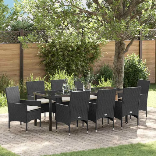 Conjunto de Comedor de Jardín   Negro Ratán Sintético (9 pcs)