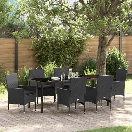 Conjunto de Comedor de Jardín   Negro Ratán Sintético (7 pcs)