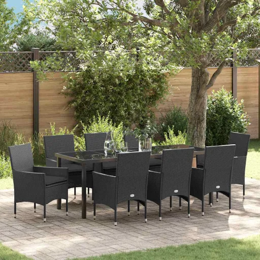 Conjunto de Comedor de Jardín   Negro Ratán Sintético (9 pcs)