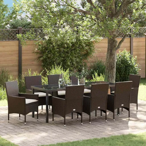Conjunto de Comedor de Jardín   Marrón Ratán Sintético (9 pcs)