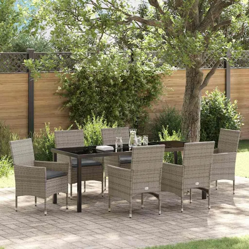 Conjunto de Comedor de Jardín   Gris Ratán Sintético (7 pcs)