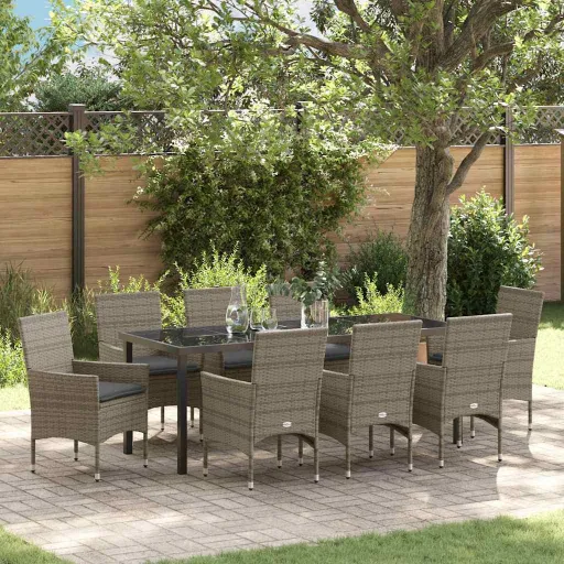 Conjunto de Comedor de Jardín   Gris Ratán Sintético (9 pcs)