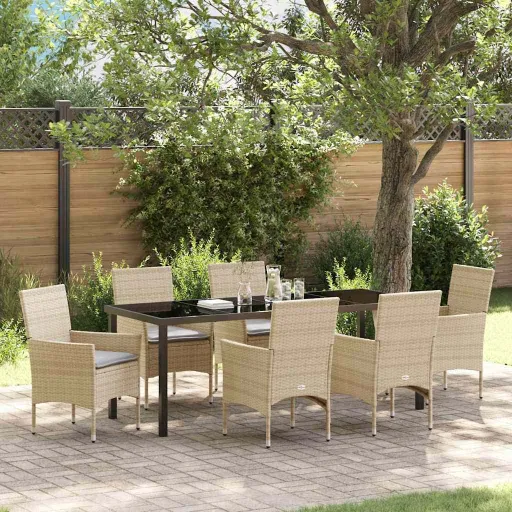 Conjunto de Comedor de Jardín   Beige Ratán Sintético (7 pcs)