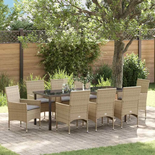 Conjunto de Comedor de Jardín   Beige Ratán Sintético (9 pcs)