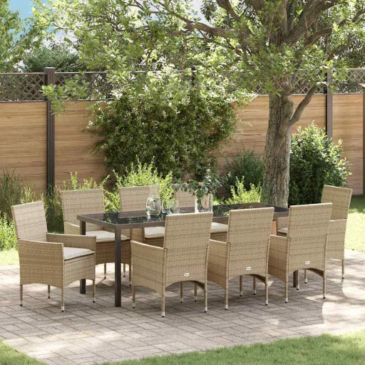Conjunto de Comedor de Jardín   Beige Ratán Sintético (9 pcs)