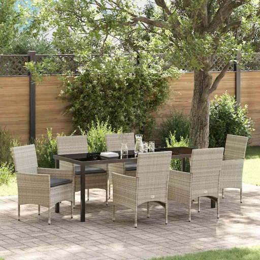 Conjunto de Comedor de Jardín   Gris Claro Ratán Sintético (7 pcs)
