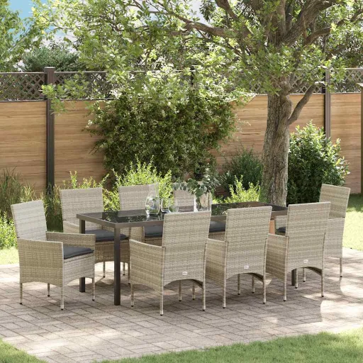 Conjunto de Comedor de Jardín   Gris Claro Ratán Sintético (9 pcs)