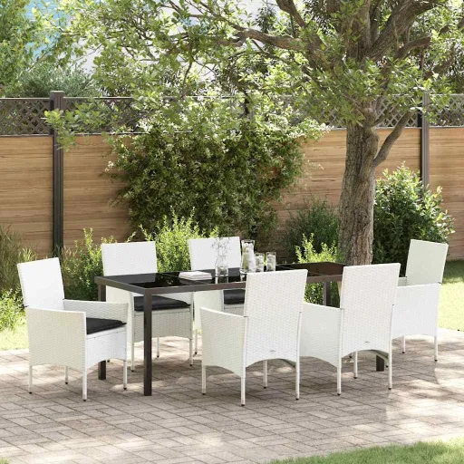 Conjunto de Comedor de Jardín Con Cojín   Blanco Poliratán (7 pcs)