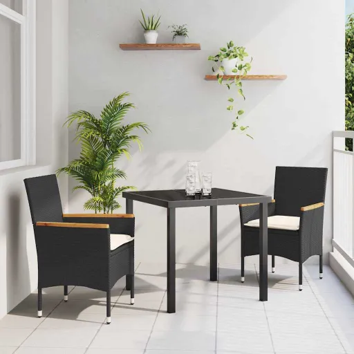 Conjunto de Comedor de Jardín   Negro Ratán Sintético (3 pcs)