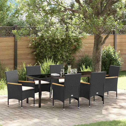 Conjunto de Comedor de Jardín   Negro Ratán Sintético (7 pcs)