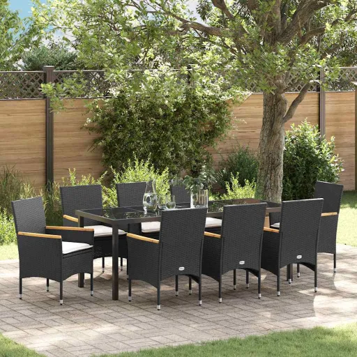 Conjunto de Comedor de Jardín   Negro Ratán Sintético (9 pcs)
