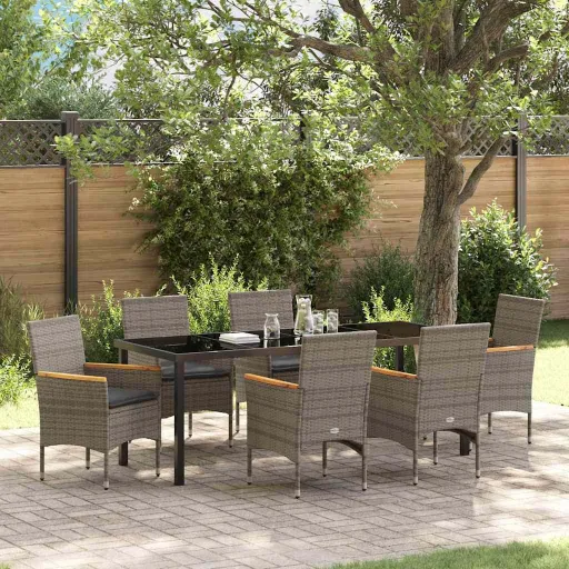Conjunto de Comedor de Jardín   Gris Ratán Sintético (7 pcs)