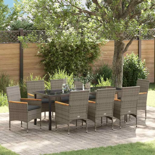 Conjunto de Comedor de Jardín   Gris Ratán Sintético (9 pcs)