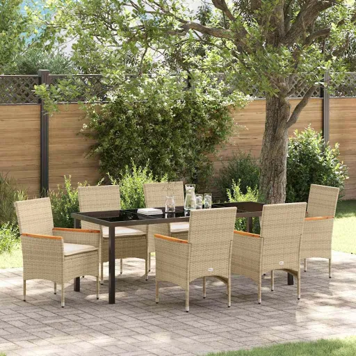 Conjunto de Comedor de Jardín   Beige Ratán Sintético (7 pcs)
