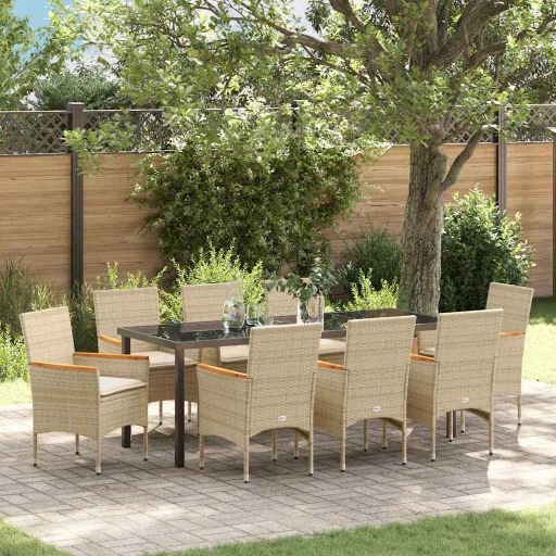 Conjunto de Comedor de Jardín   Beige Ratán Sintético (9 pcs)